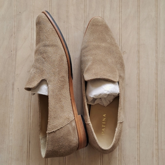 Patina Taupe Suede Leather Pointed Toe Loafers Portland Leather Goods Flats